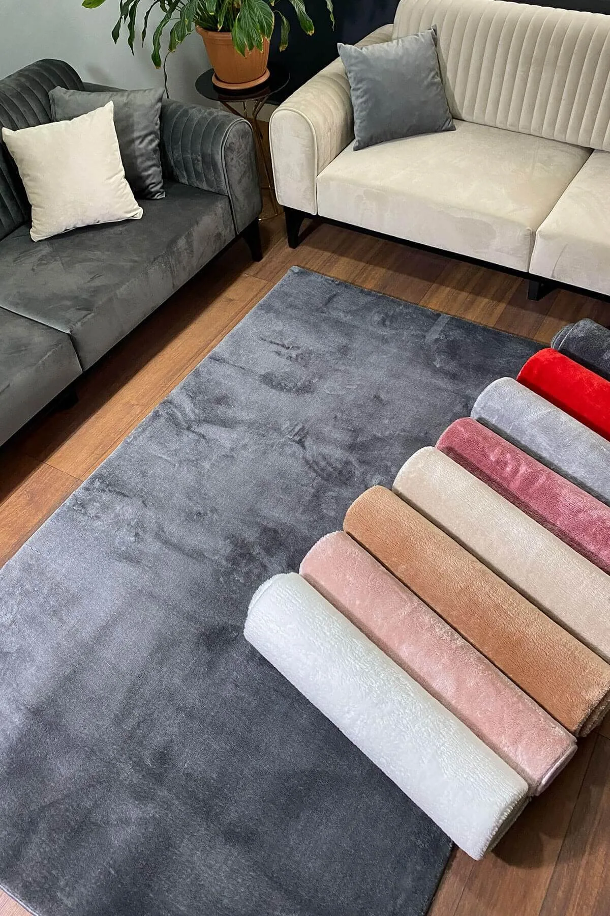Anthracite Non-Slip Plush Rug with Soft Surface