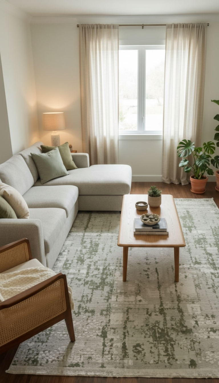 BAHAR Series Cream Green Soft Gradient Modern Patterned Rug | BT373