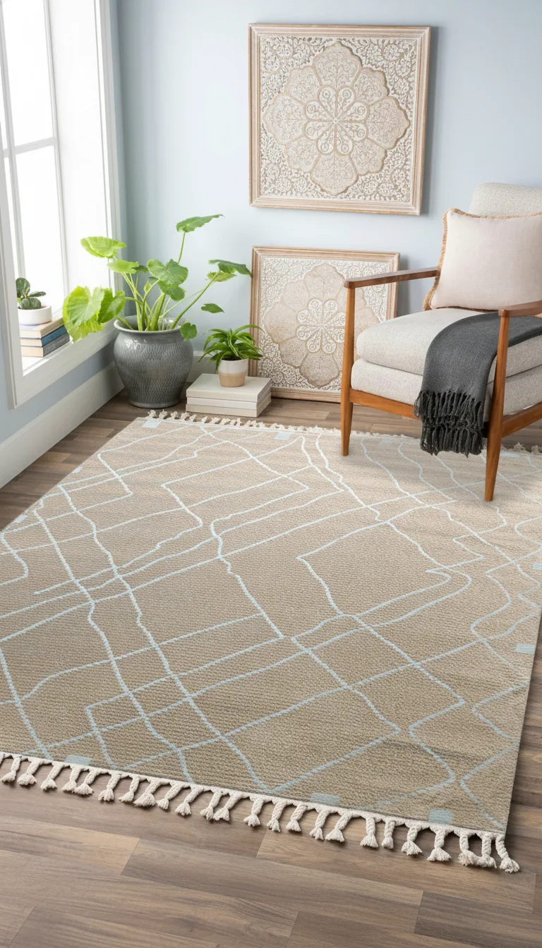 Soft Scandinavian Plush Machine Carpet - Beige and White