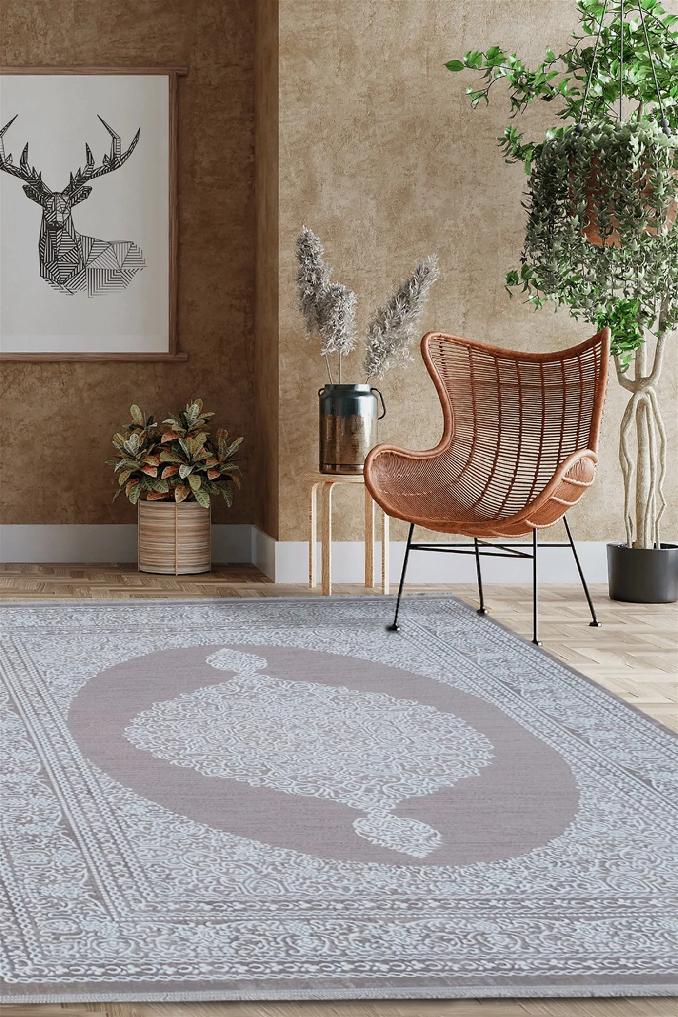 Beige Acrylic Living Room Carpet