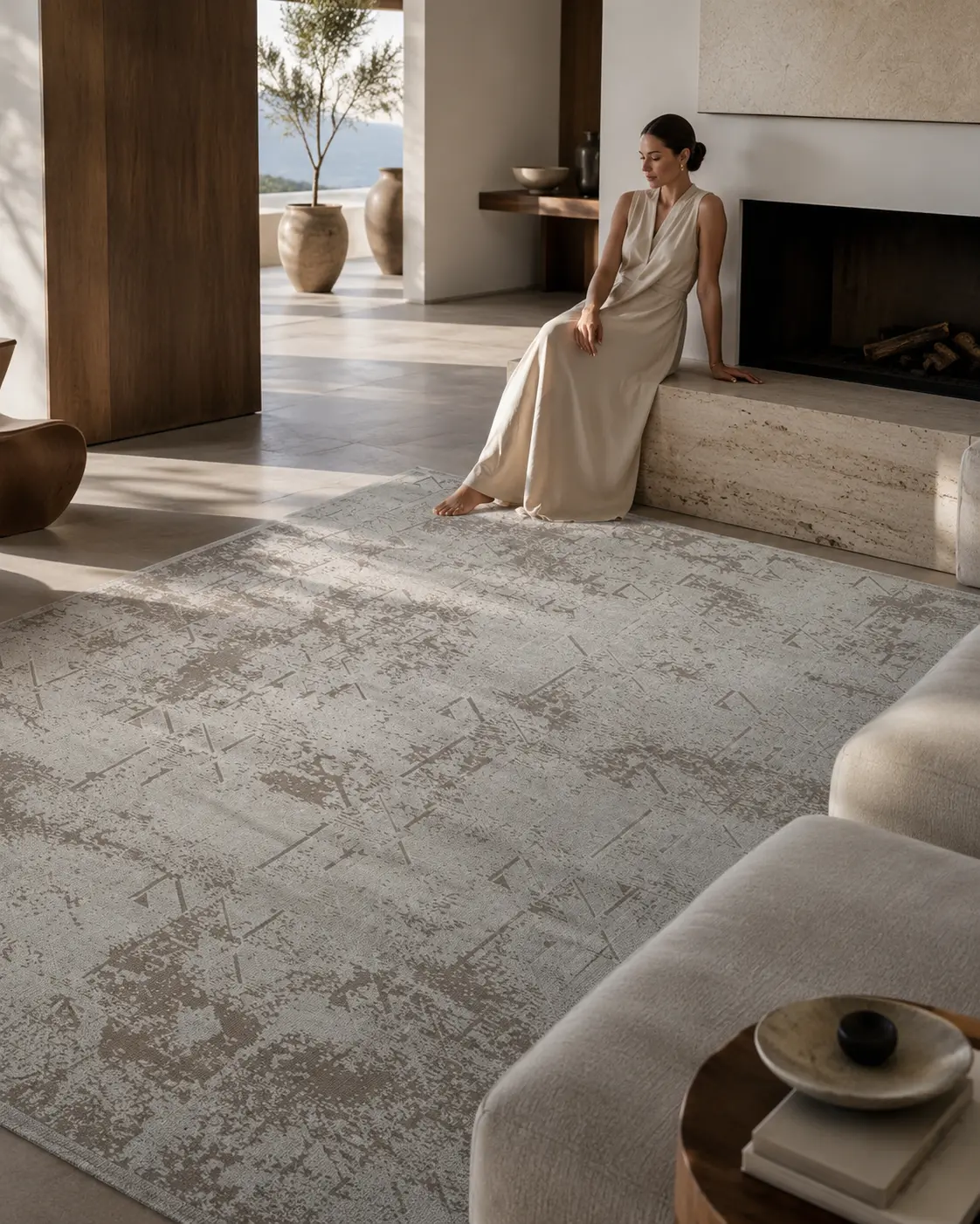 Beliz Viskon Grey Geometric Pattern Anti-Pilling Dust-Proof Premium Living Room Carpet | 652