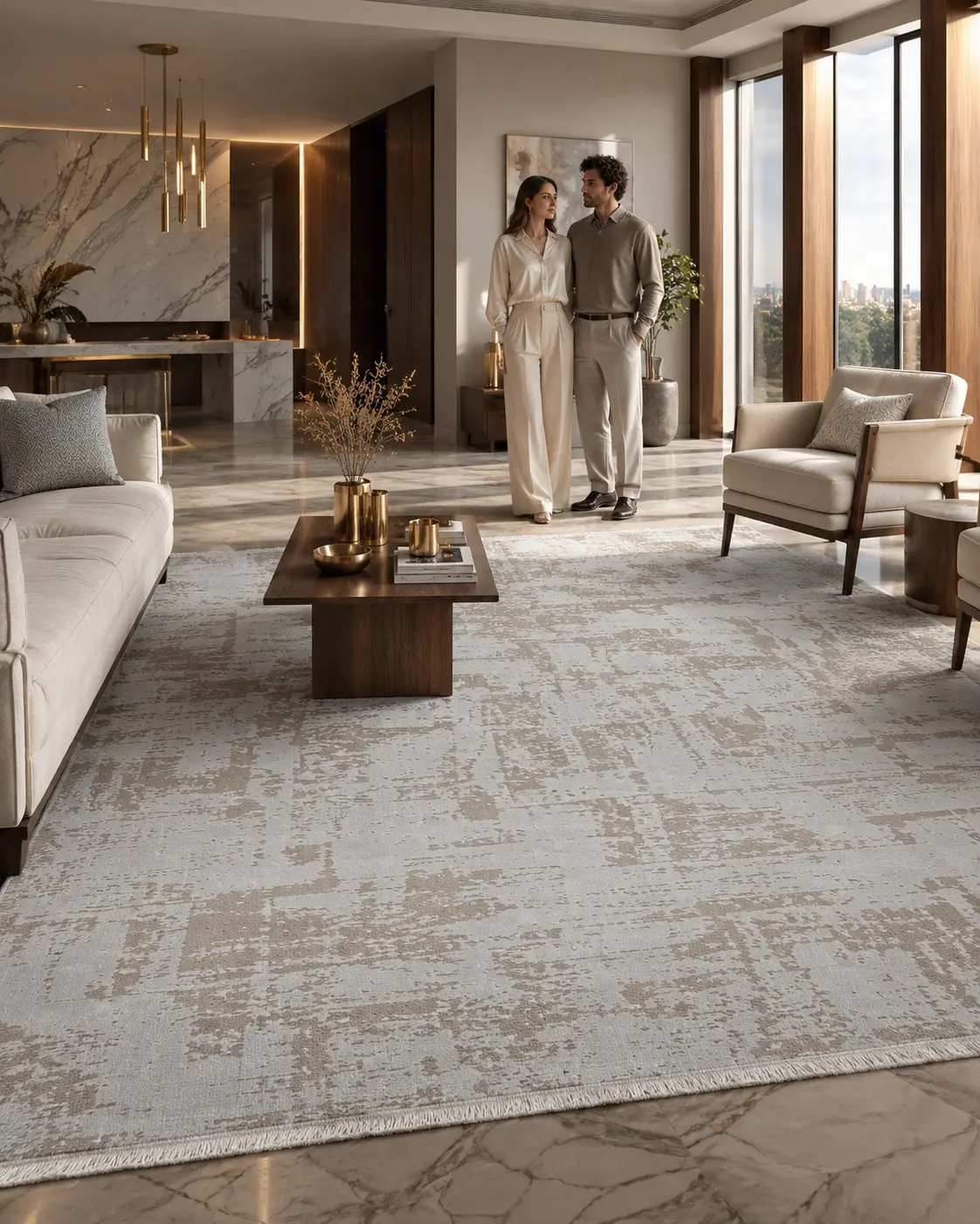 Beliz Viscose Grey Abstract Pattern Anti-Pilling Dust-Proof Premium Living Room Carpet | 634