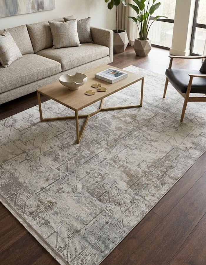 Beliz Viscose Cream Grey Geometric Patterned Anti-Pilling Dust-Repellent Premium Living Room Carpet | 652