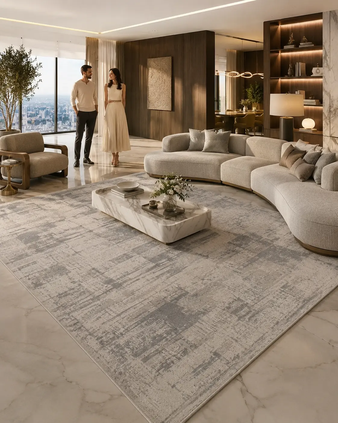 Beliz Viscose Cream Gray Abstract Patterned Non-Pilling Dust-Proof Premium Living Room Carpet | 634