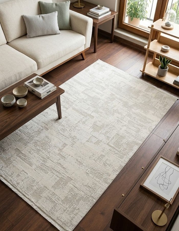 Beliz Viscose Cream Abstract Pattern Anti-Pilling Dust-Proof Premium Living Room Rug | 634