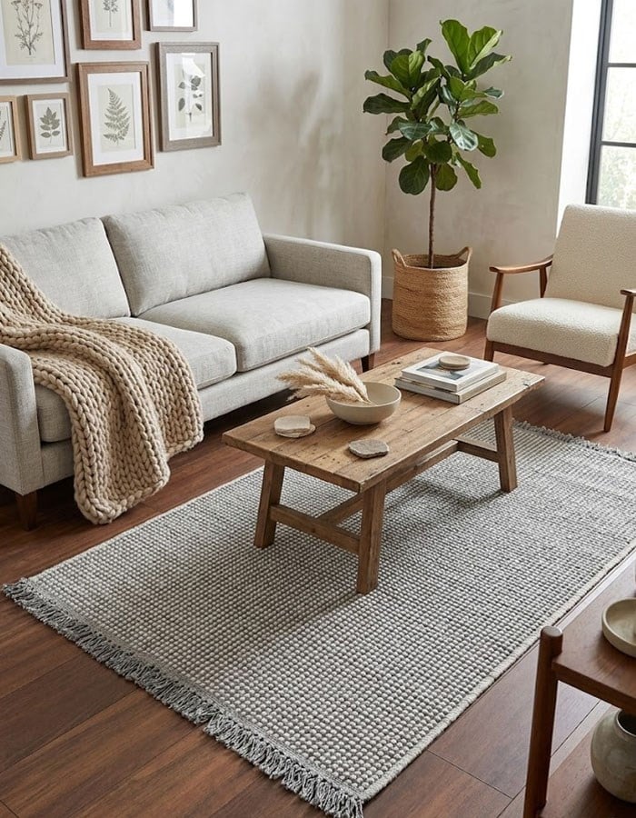 BERFE Series White Light Grey Textured Striped Non-Slip Base Modern Carpet | 1002