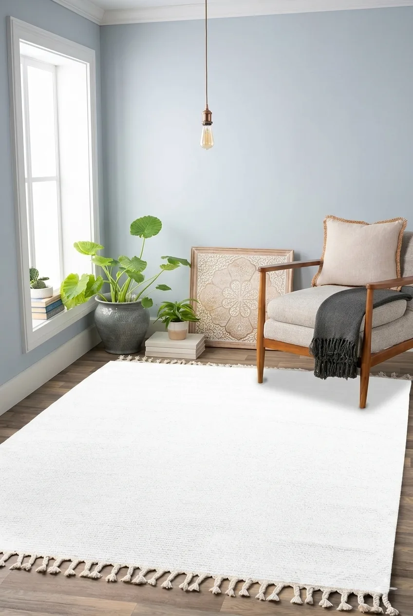 Soft White Scandinavian Plush Textured Machine Carpet