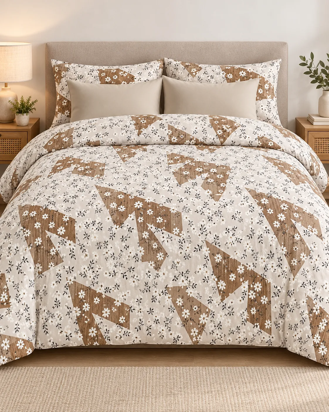Çift Kişilik Desenli Krem Nevresim Takımı HÇ14 200x220