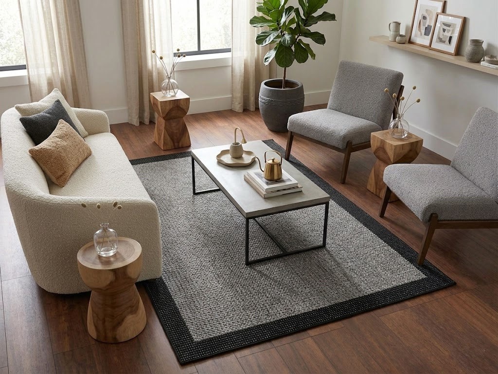 Deep Sisal Anthracite Bordered Black Jute Sisal Decorative Non-slip Washable Rug | ST11