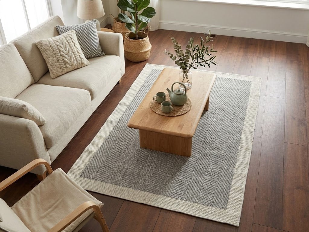 Deep Sisal Cream Border Grey Jute Sisal Decorative Non-Slip Washable Rug | ST03
