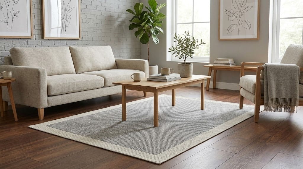 Deep Sisal Cream Framed Grey Jute Sisal Decorative Non-Slip Washable Rug | ST07
