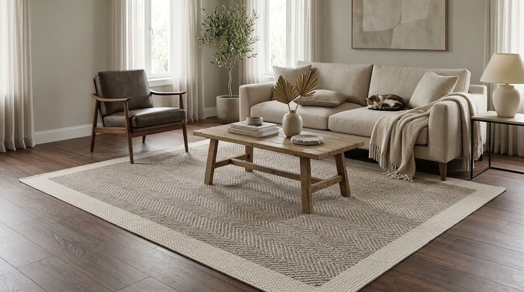 Washable Sisal Rug, Deep Cream Frame, Taupe Jute, Decorative Non-Slip Floor Mat | ST02
