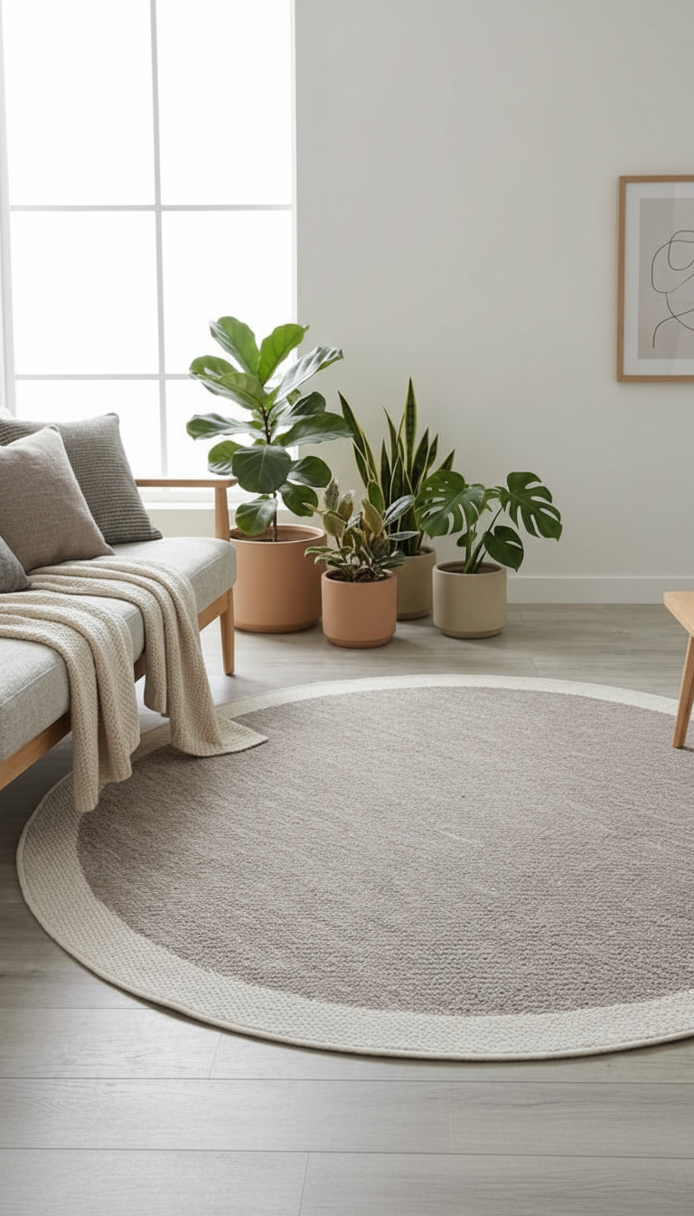Deep Round Beige Bordered Hazelnut Jute Sisal Decorative Non-slip Washable Rug | ST09