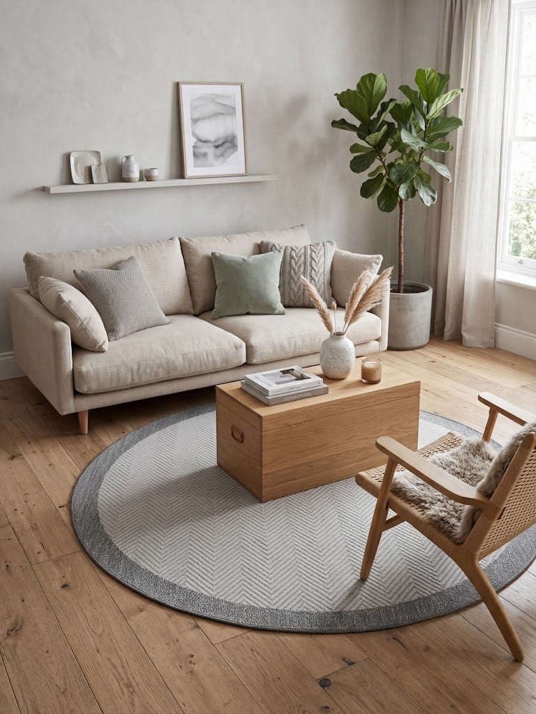 Deep Sisal Round Grey Bordered Cream Fish Back Jute Sisal Decorative Non-Slip Washable Rug | ST01