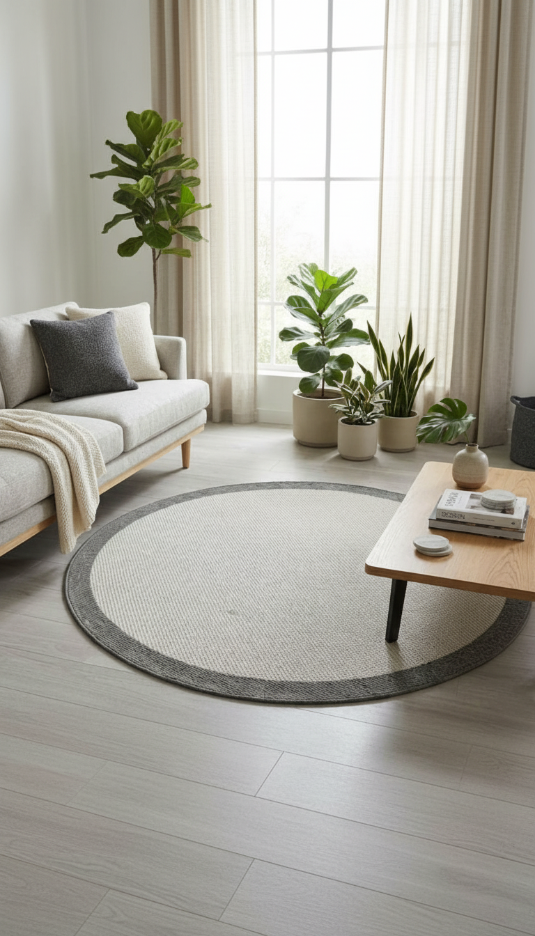 Deep Sisal Round Grey Framed Cream Base Jute Sisal Decorative Non-slip Washable Rug | ST06