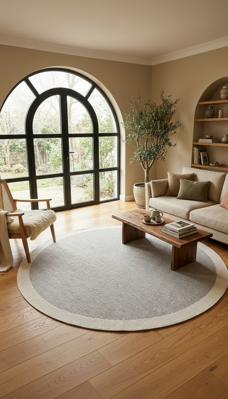 Deep Sisal Round Cream Framed Grey Jute Sisal Decorative Non-slip Washable Rug | ST07