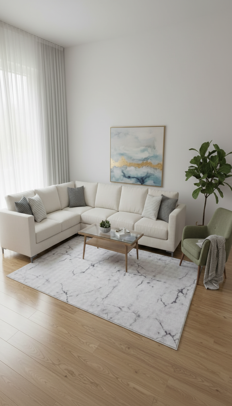 Dream Soft Gri Marble Patterned Non-Slip Machine Washable Rug