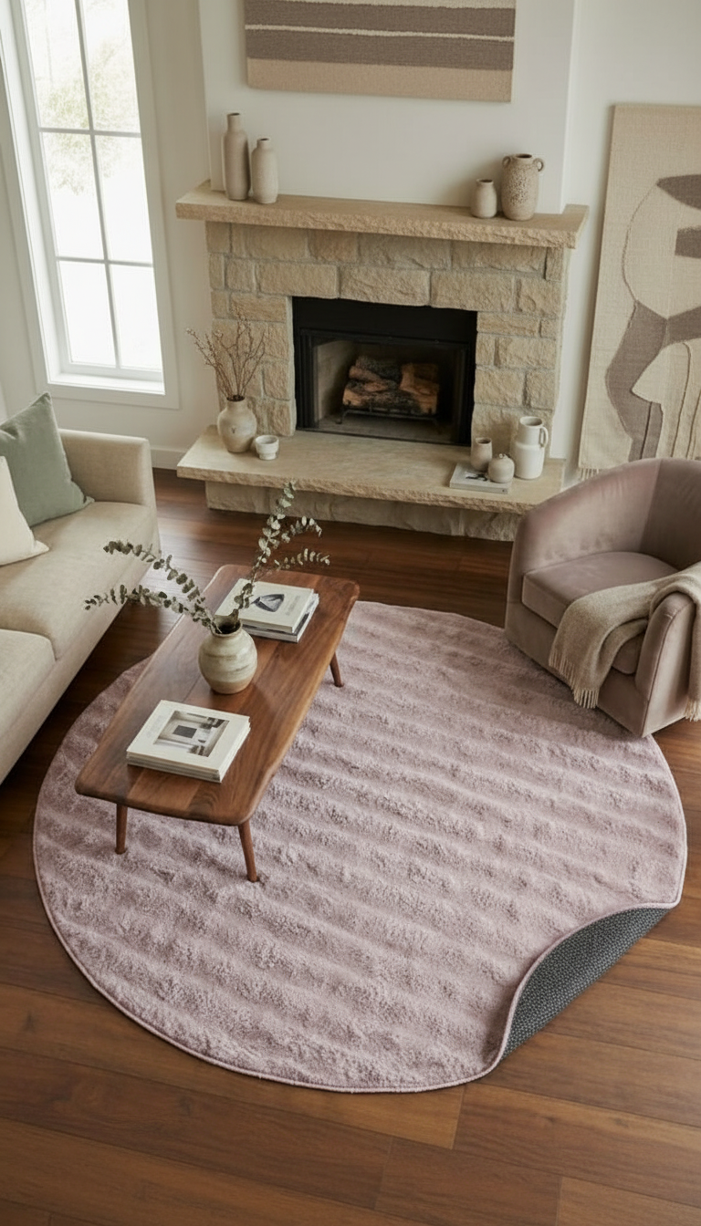 Dream Soft Round Pink Soft Surface Non-Slip Machine Washable Rug