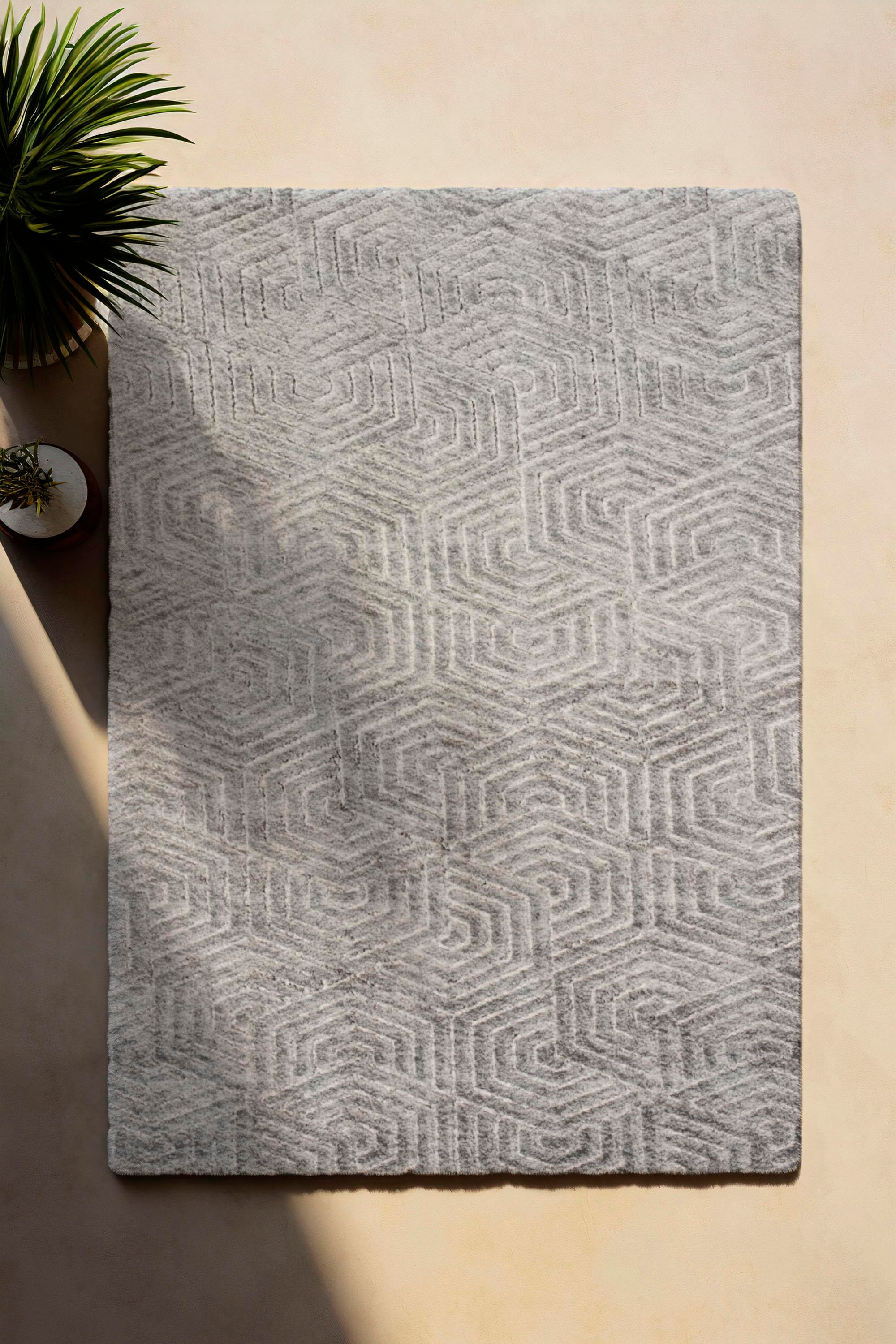 Emboss Series Grey Non-Slip Plush Rug