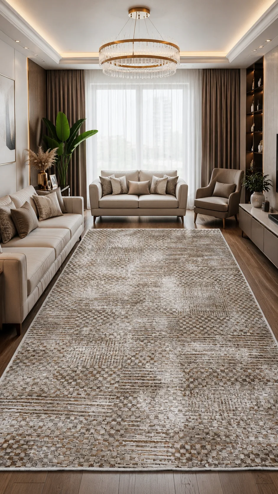 Eva Vintage Modern Halı Vizon ve Kahverengi Kare Dikdörtgen Salon Halısı | Sultan Halı