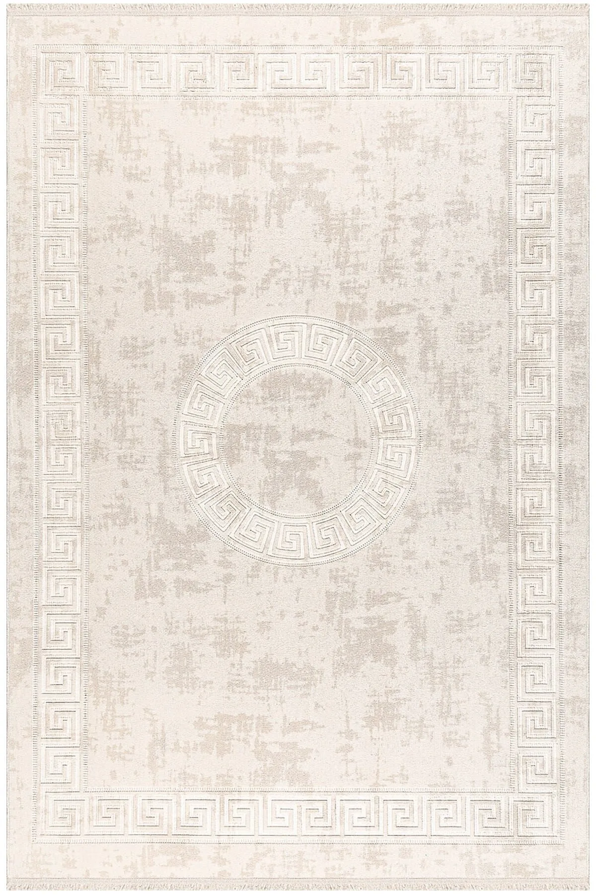 Ivory Colorful Roman Pattern Embossed Woven Rug