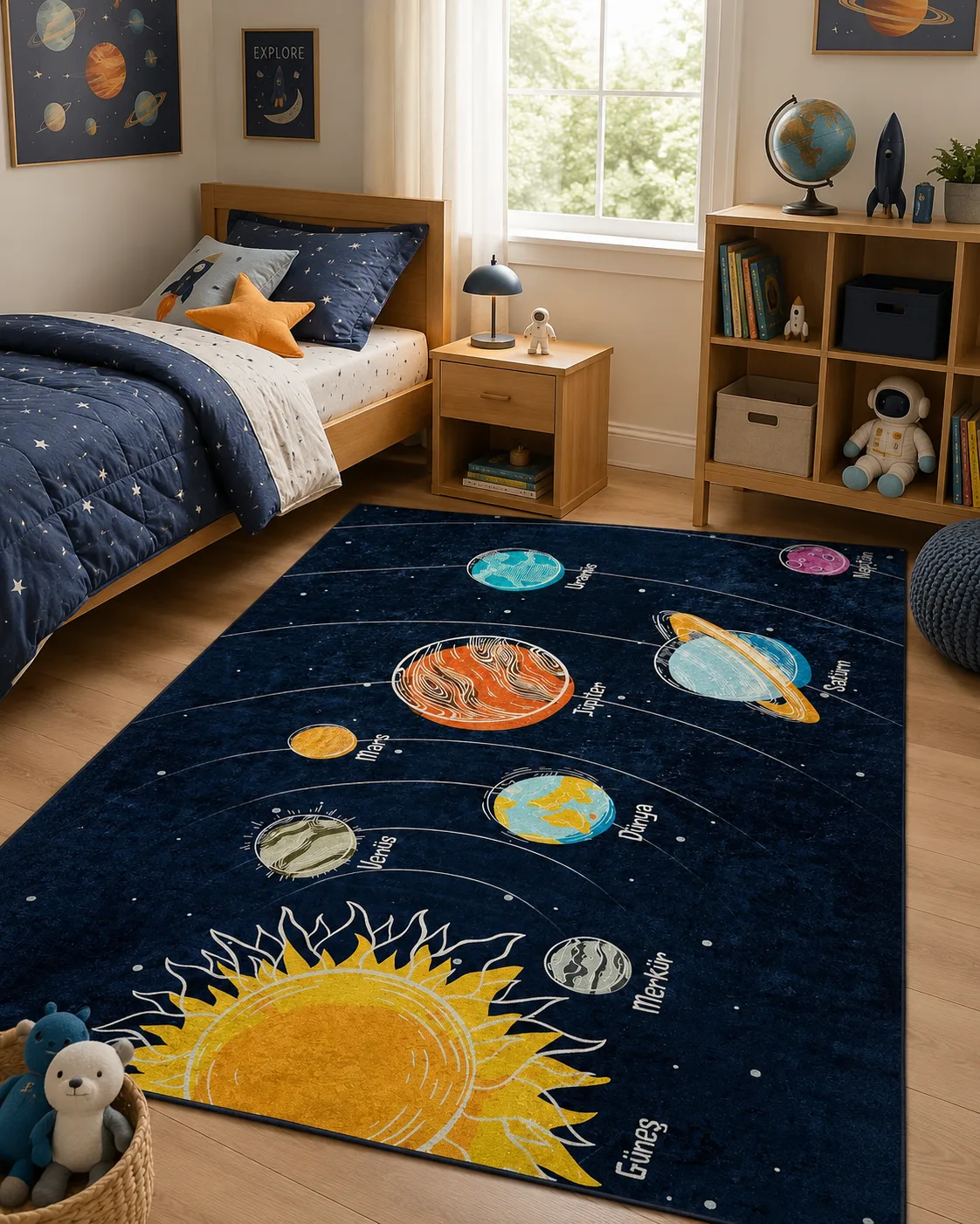 Galaxy-Themed Educational Kids Room Rug - 4014