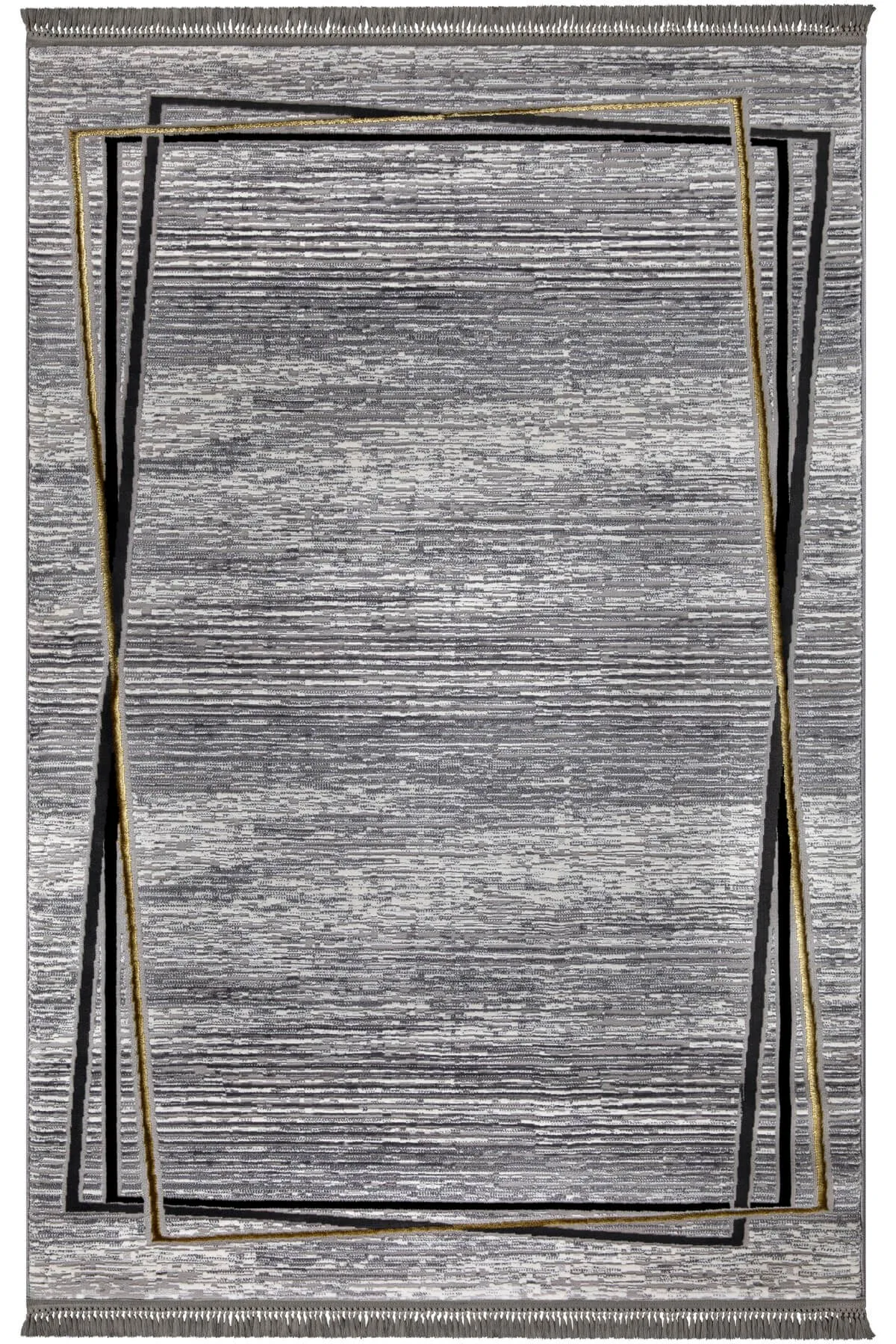 Detailed Grey Framed Machine Woven Carpet