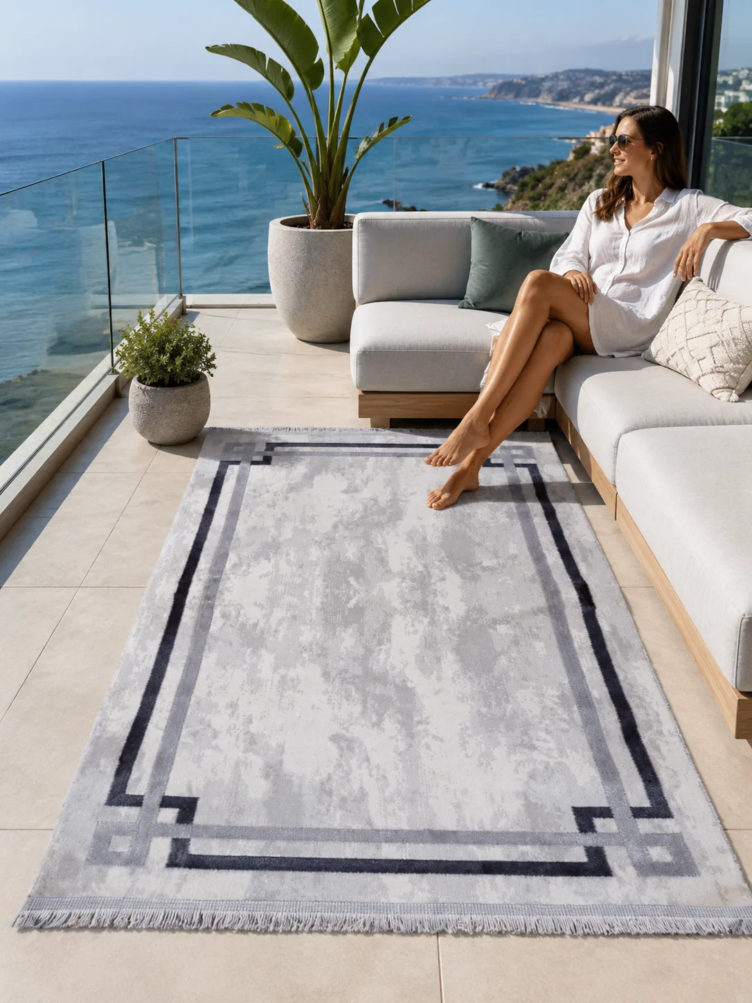 Gray Framed Modern Non-Knitted Machine Woven Rug - AY013R