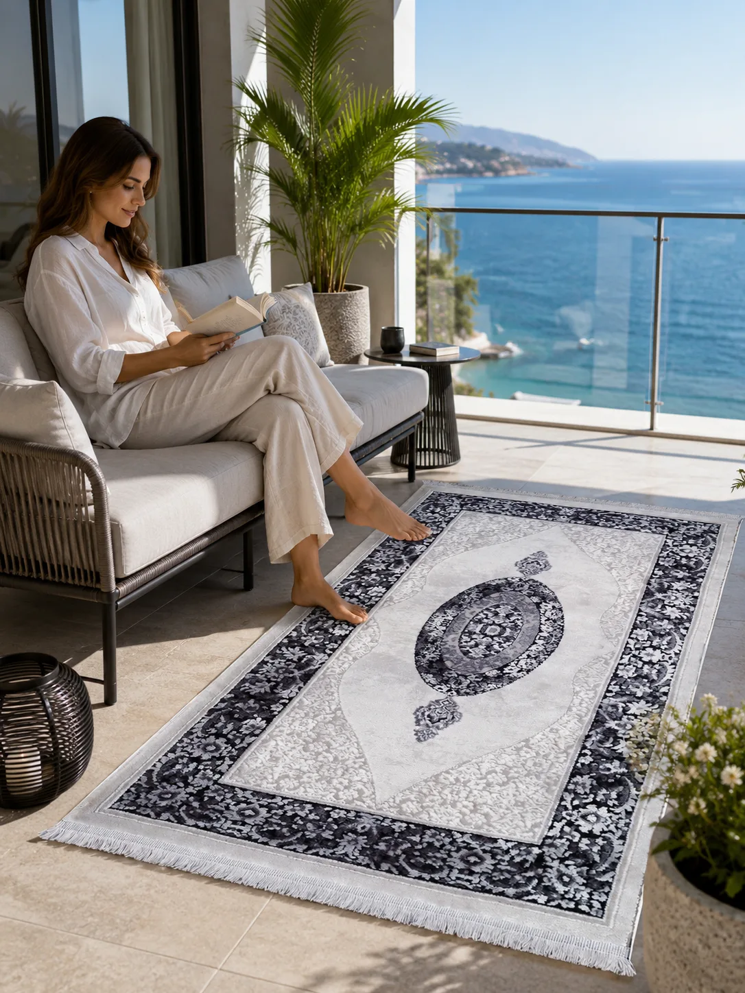 Gri Gobekli Machine Knitting Rug - AY007G
