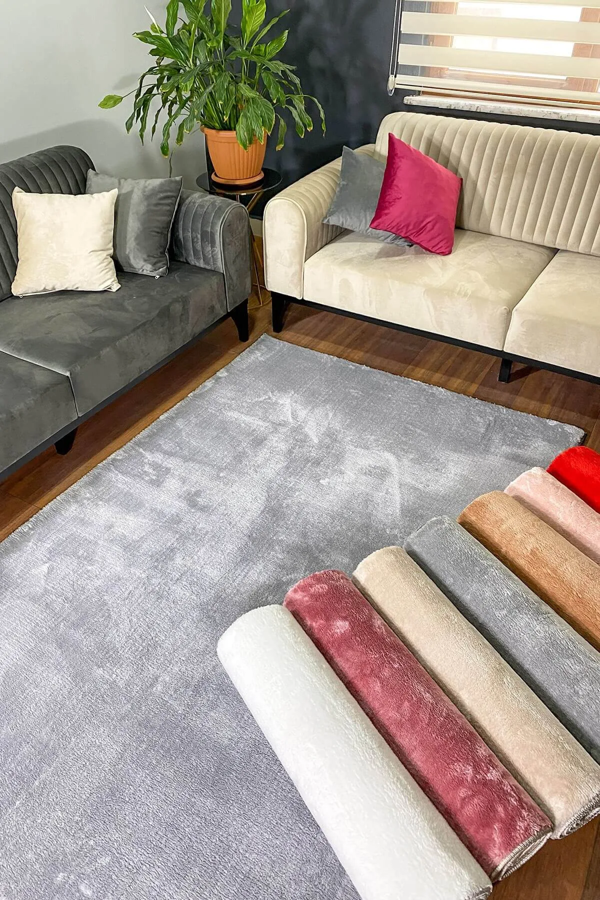 Grey Plush Non-Slip Fluffy Rug