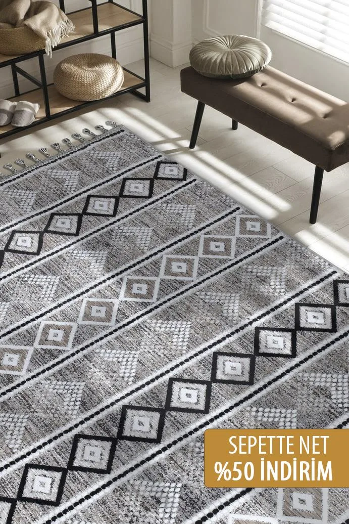 Scandinavian Boho Machine Woven Rug 539