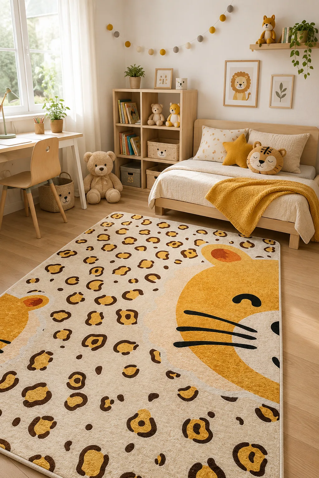 Turquoise Kid's Room Rug with Cat Design - 4003
