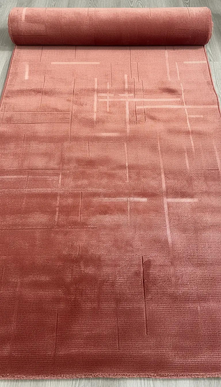 Kiremit Rengi Lotus Bambu Model Altı Kaymaz Makine Dokuma Halı