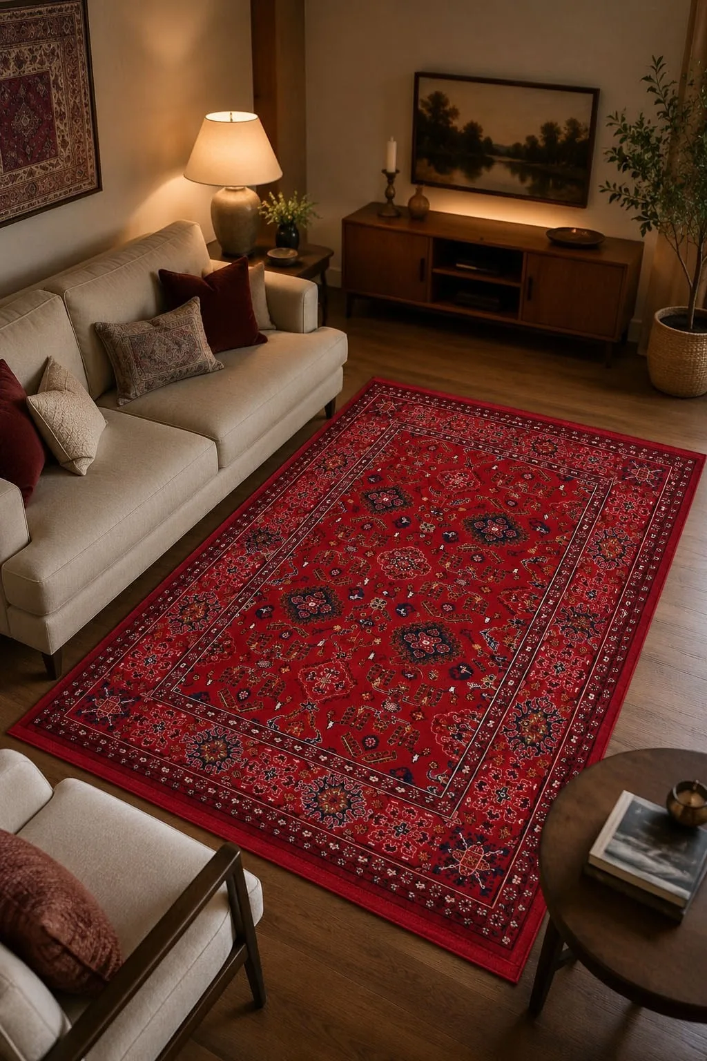 Kırmızı Afgan Tarzı Altı Kaymaz Yıkanabilir Şönil Kilim & Halı | SDF009