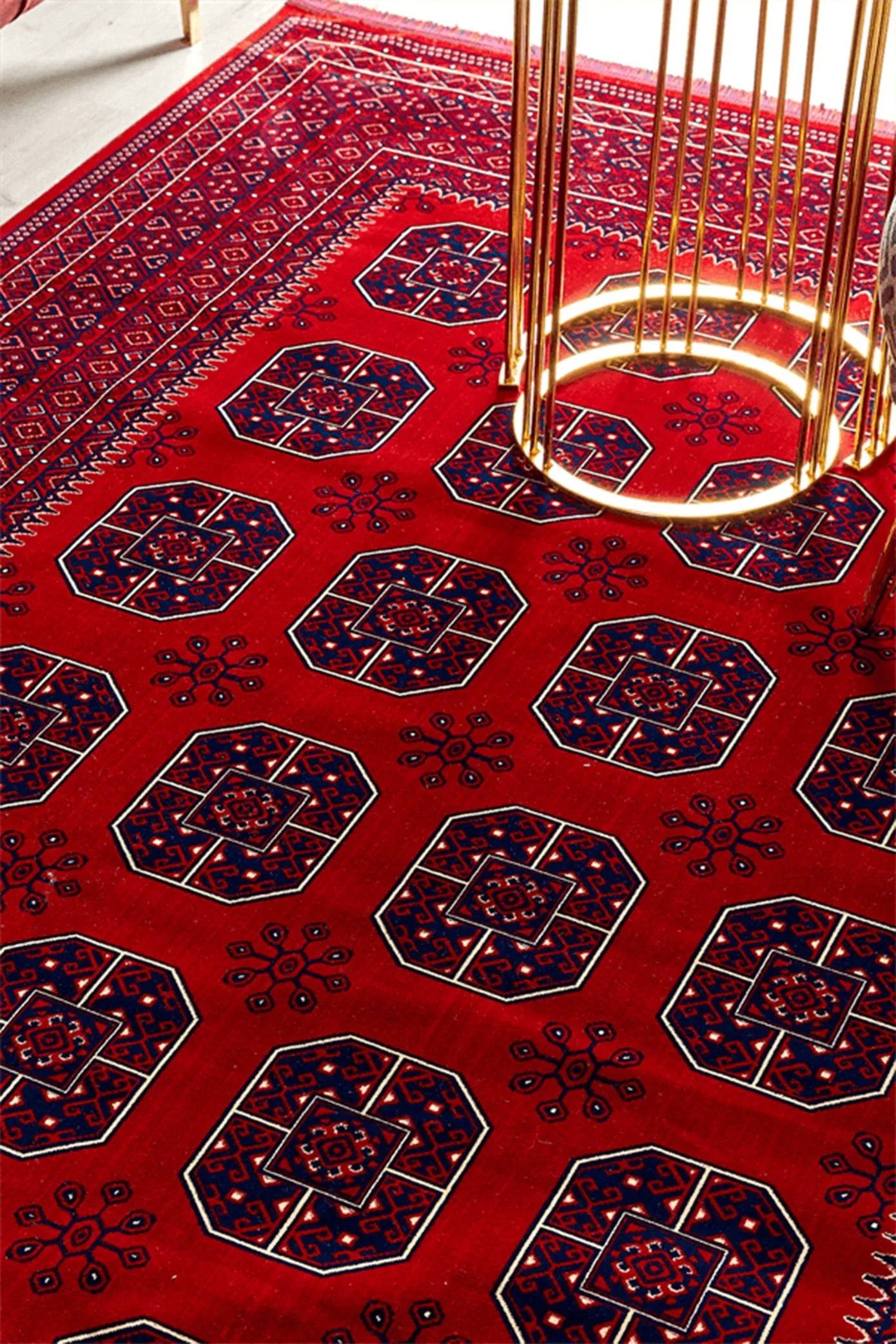 Red Afghan Patterned Washable Authentic Woven Rug 01