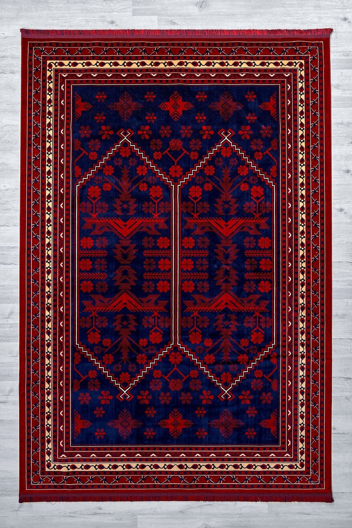 Red Afghan Patterned Washable Authentic Woven Rug 03