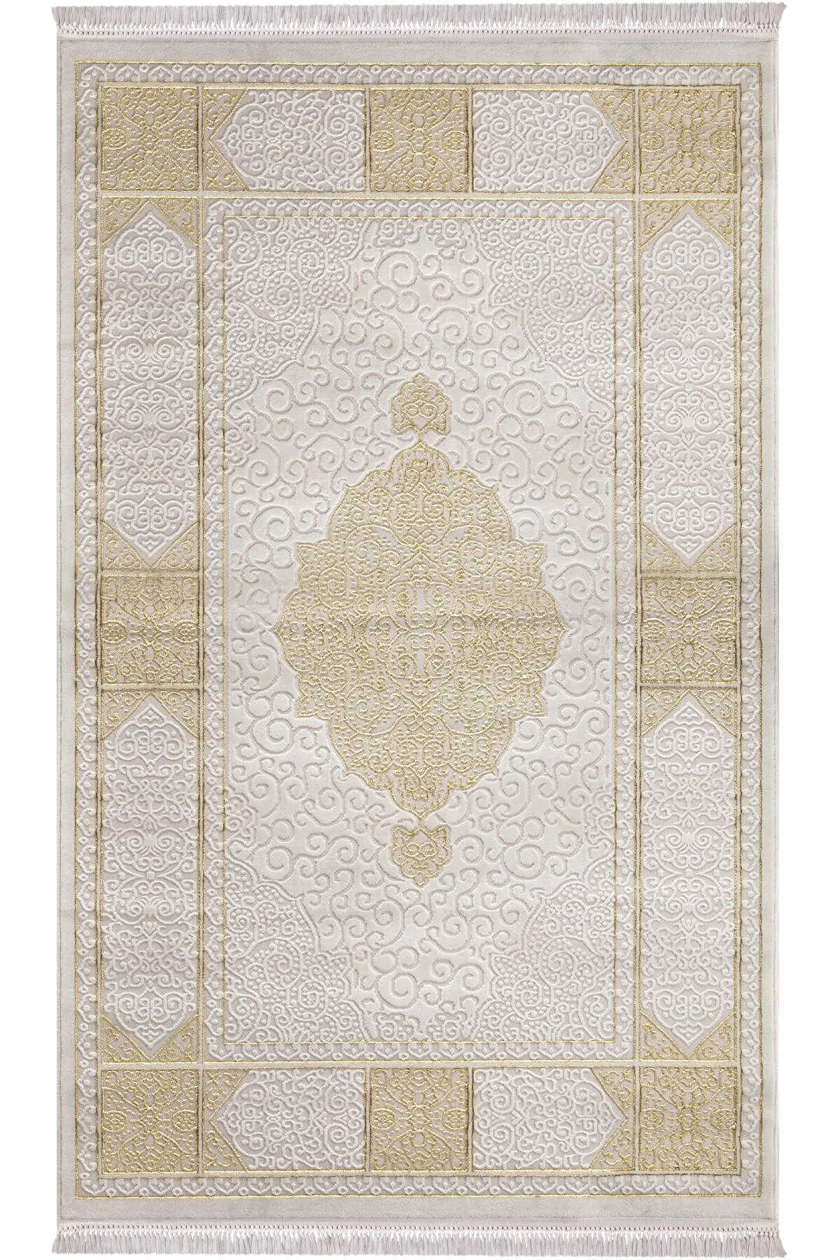Cream Gold Detailed Woven Machine Carpet