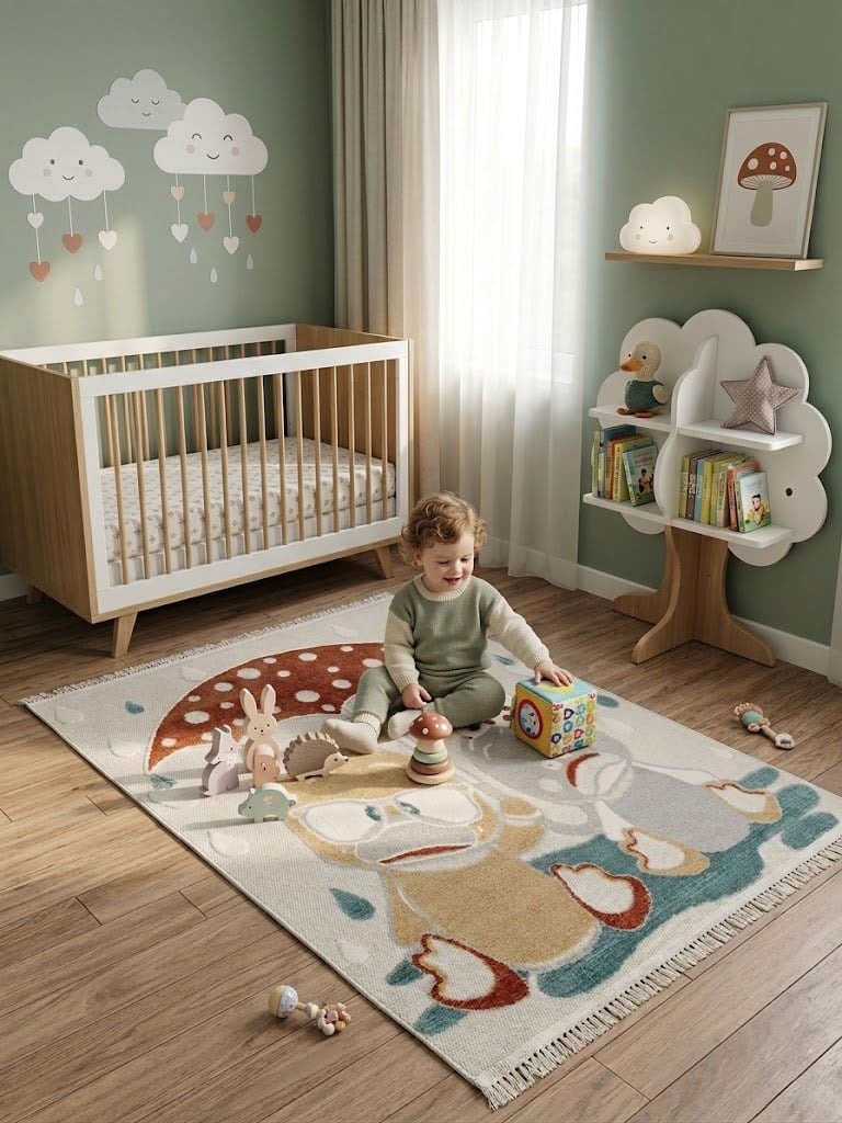LINA Series Cute Duck Nature Themed Non-Slip Kids Rug