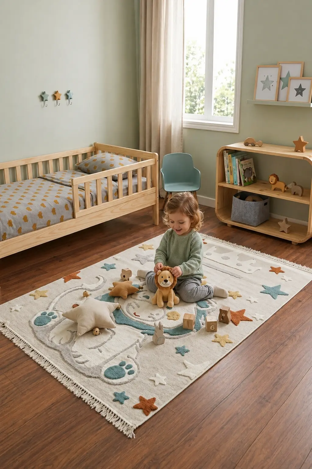 LINA Series Crowned Lion Figurine Star Pattern Non-Slip Kids Rug |EN133