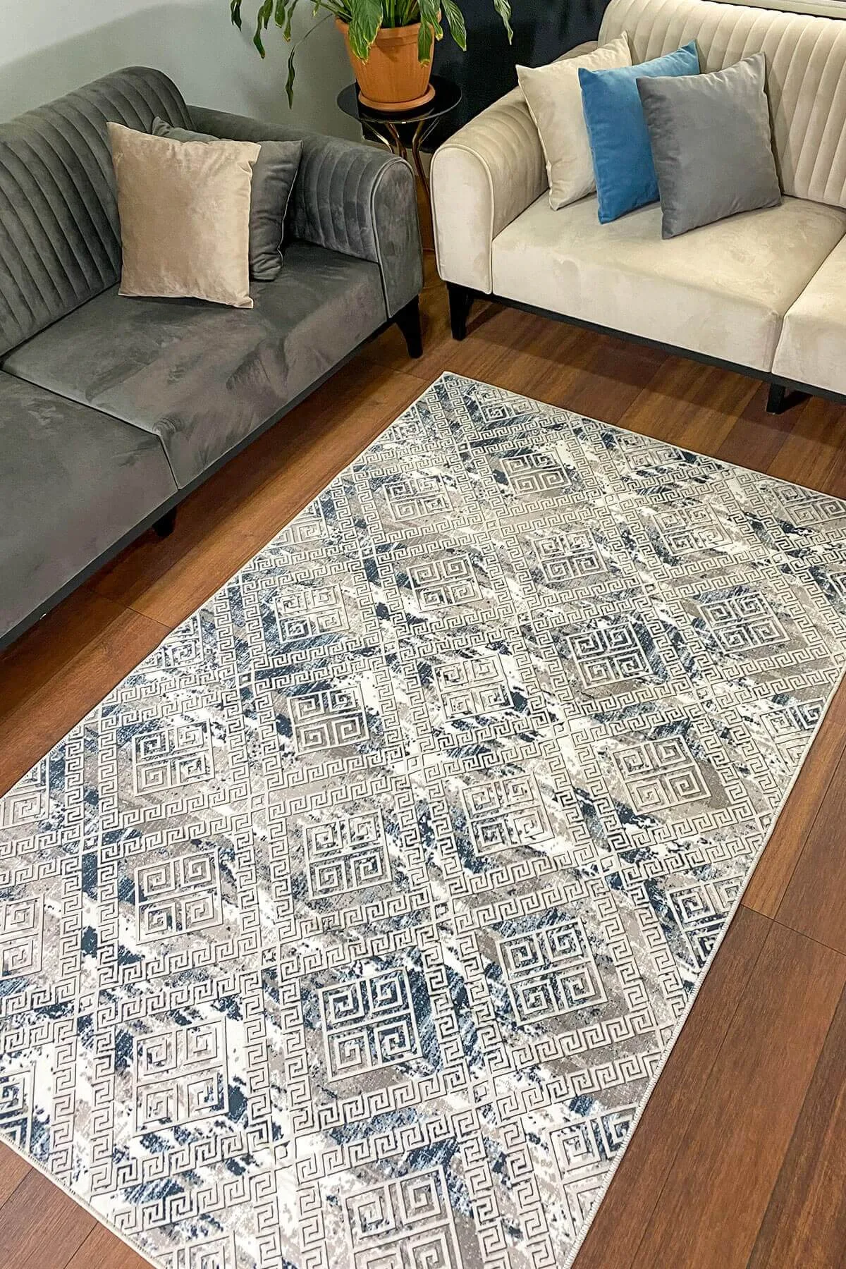 Lois Blue Washable Non-Slip Rug