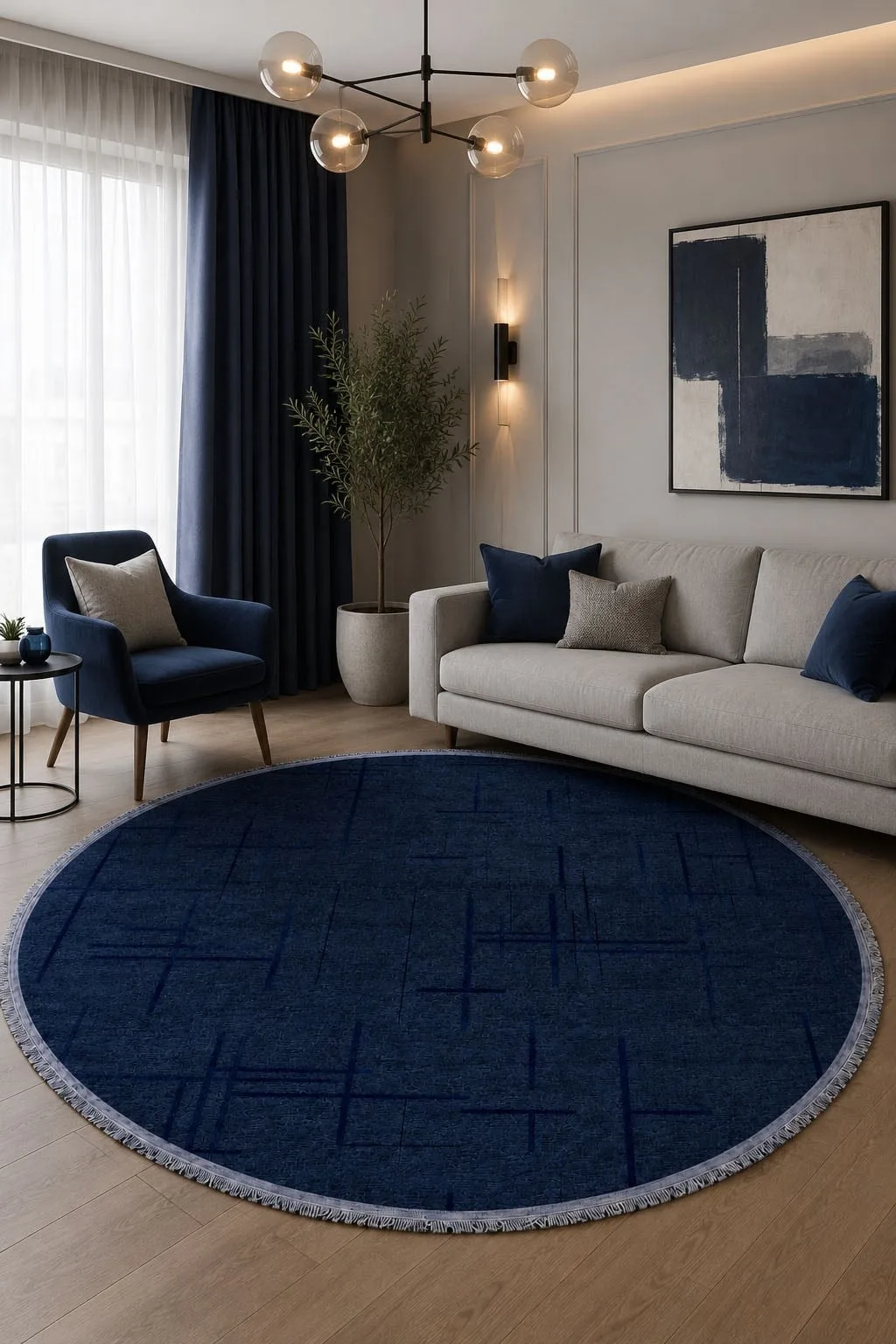 Lotus Bambu Model Altı Kaymaz Round Machine Knitted Rug Lavender