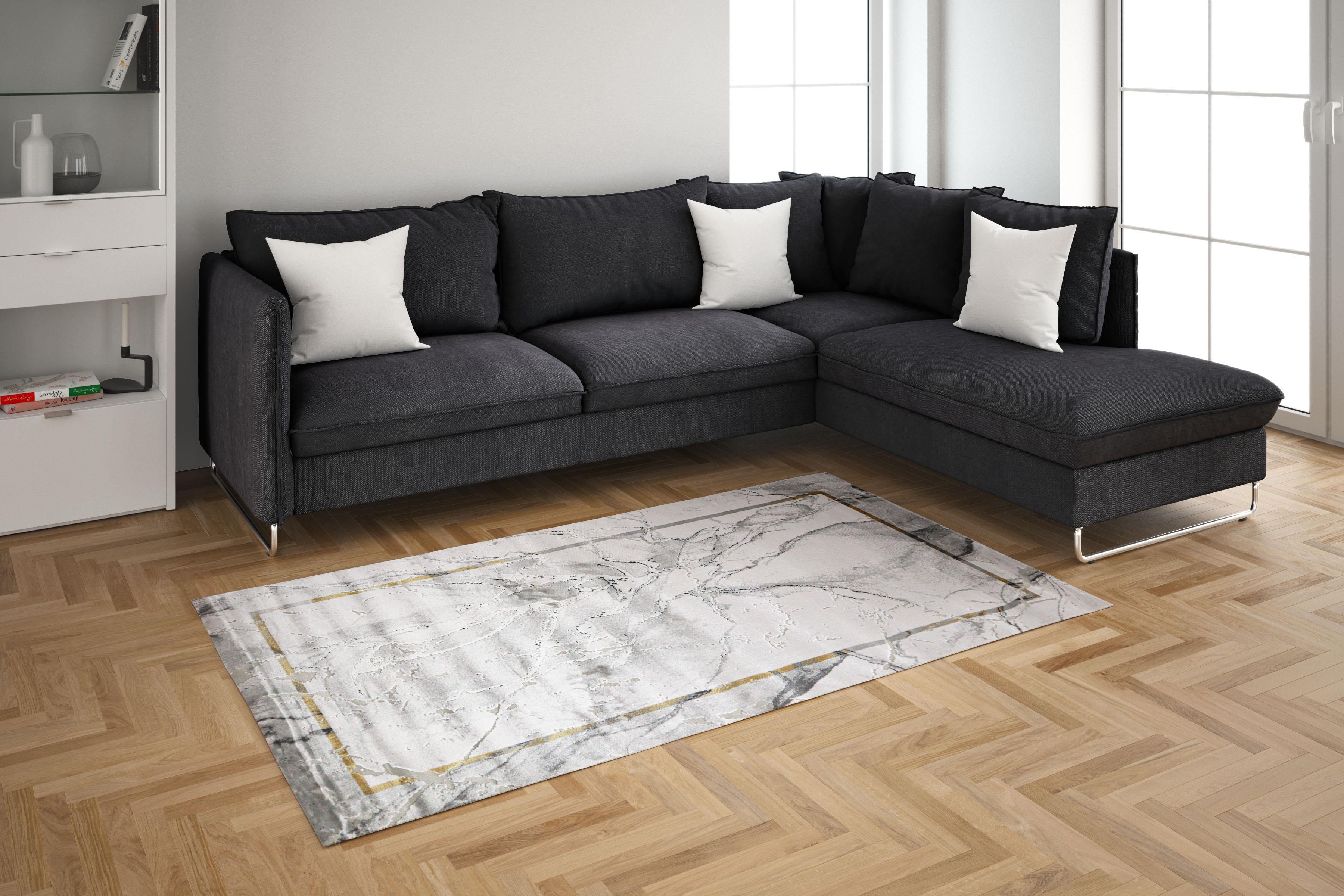 Medallion Series Marble Patterned Framed non-slip bottom Machine Woven Rug | 17202