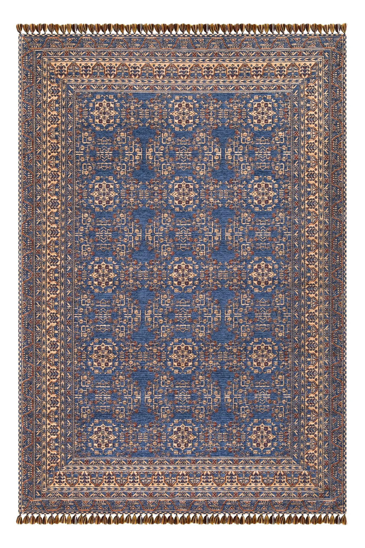 Blue Afghan Style Non-Slip Washable Wool Kilim Rug