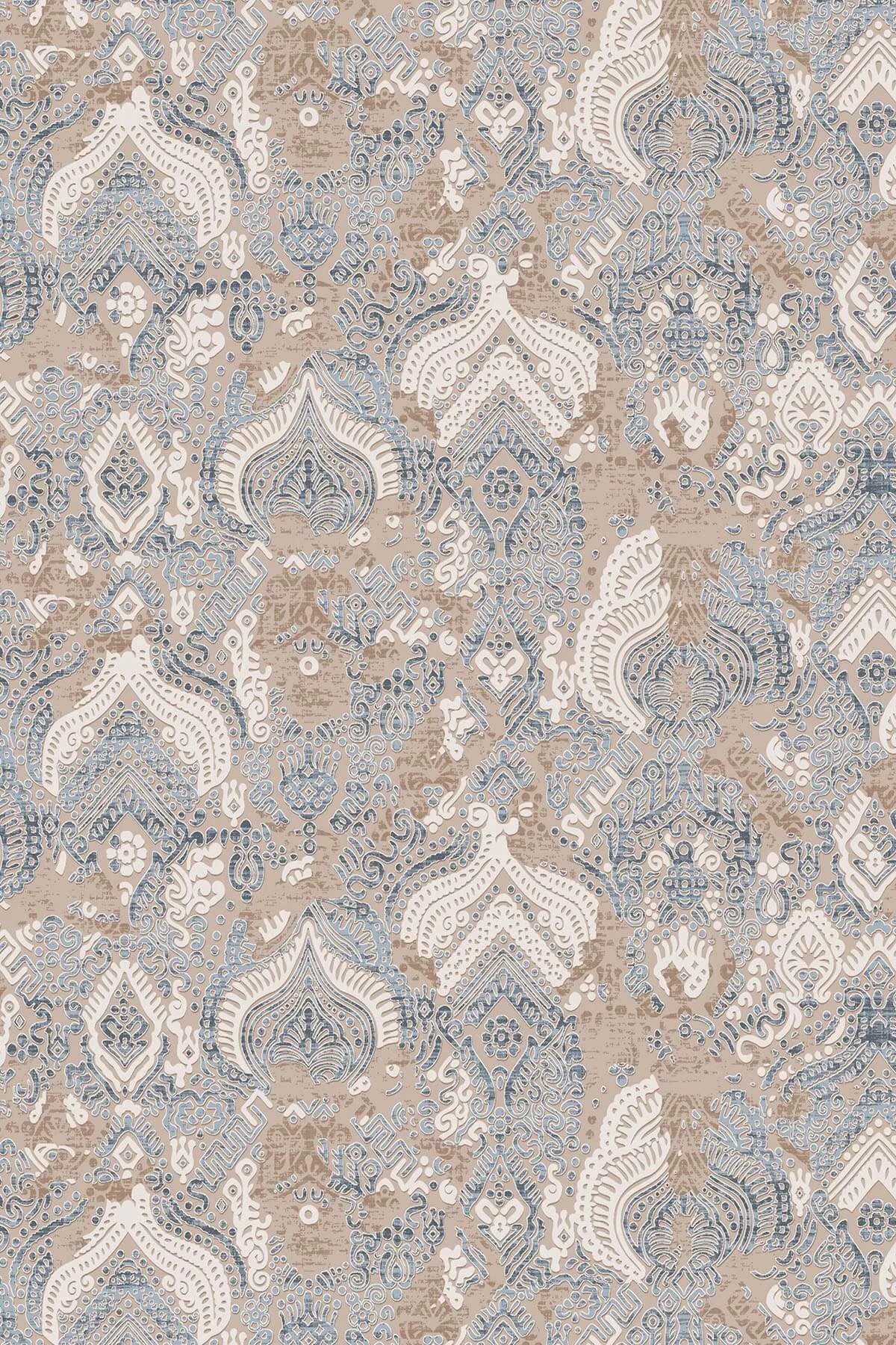 Blue Patterned Non-Slip Washable Rug