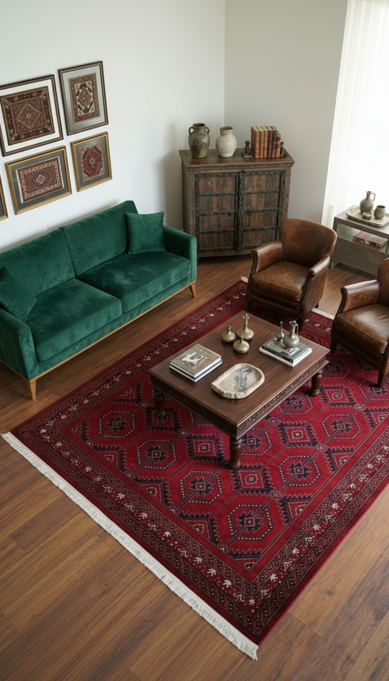 NAKIŞ Series Red Geometric Patterned Stylish Living Room Rug | AF316 RED