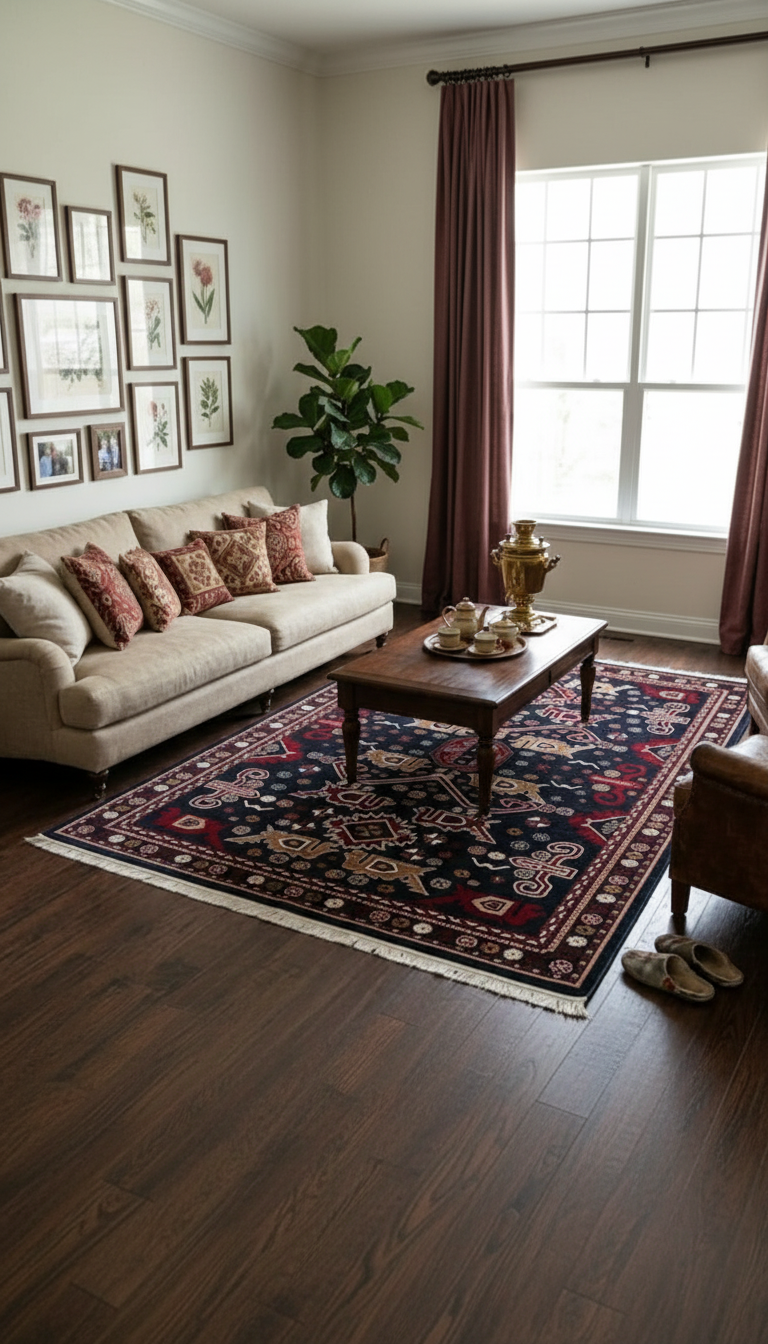 NAKIŞ Series Navy Red Ethnic Motif Elegant Living Room Rug | AF314 NAVY