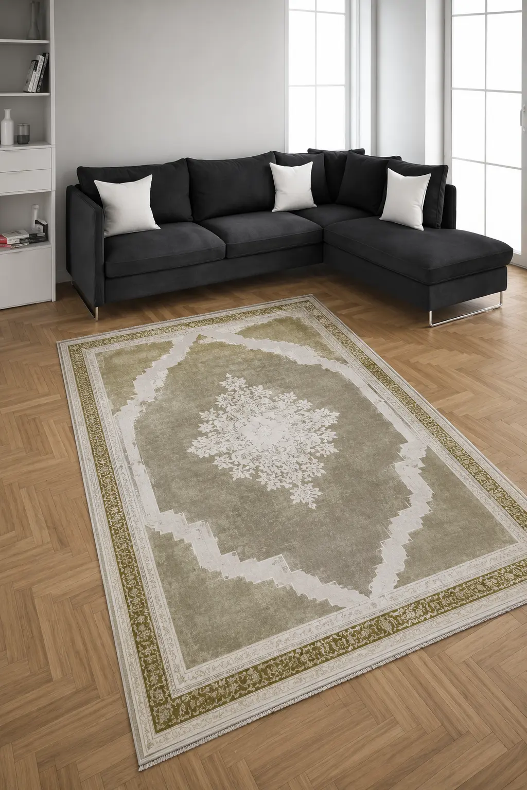 Nostalgia Series Gold Framed Classic Patterned non-slip bottom Machine Woven Carpet | 13417