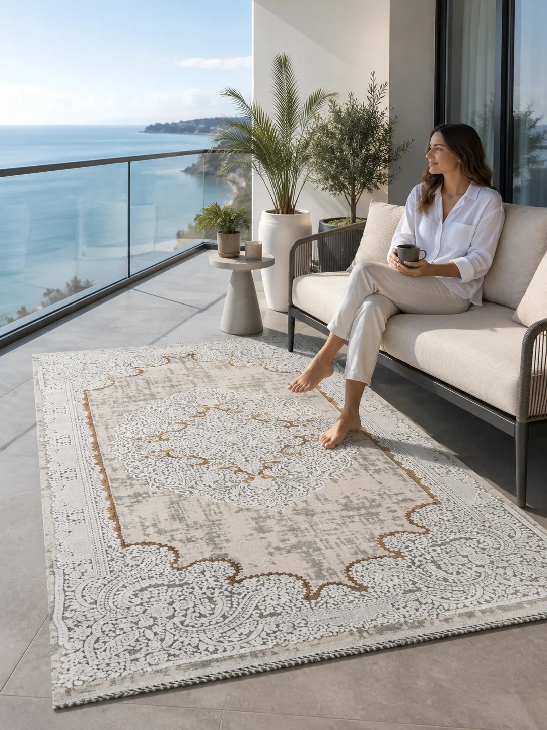 Nostalgia Series Gold Classic Patterned Non-Slip Machine Woven Carpet | 13418