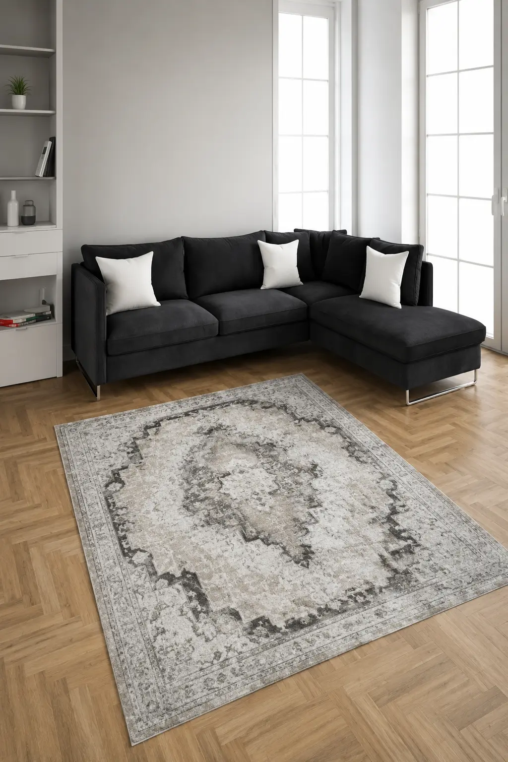 Nostalgia Series Grey Classic Patterned non-slip bottom Machine Woven Carpet | 13631