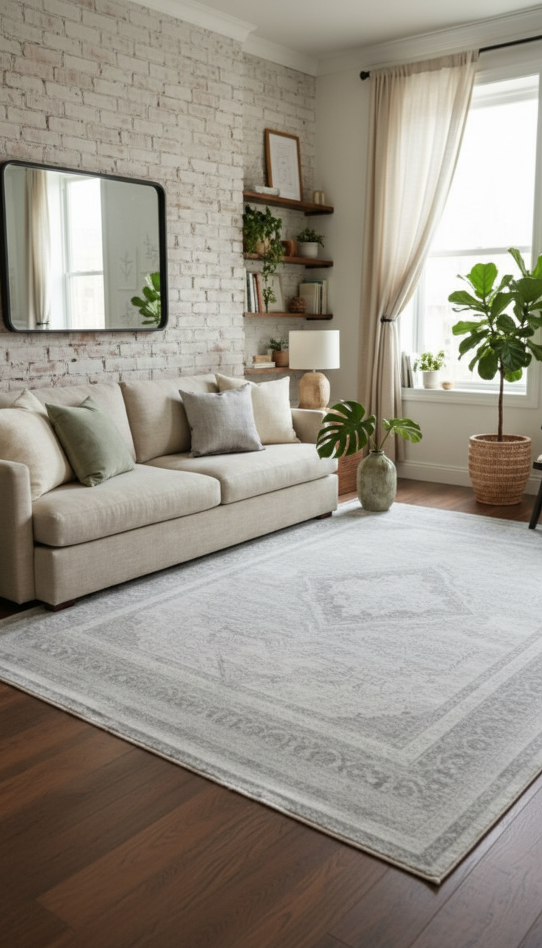 PARLA Series Ethnic Medallion Patterned Light Grey Rug | LZ496A
